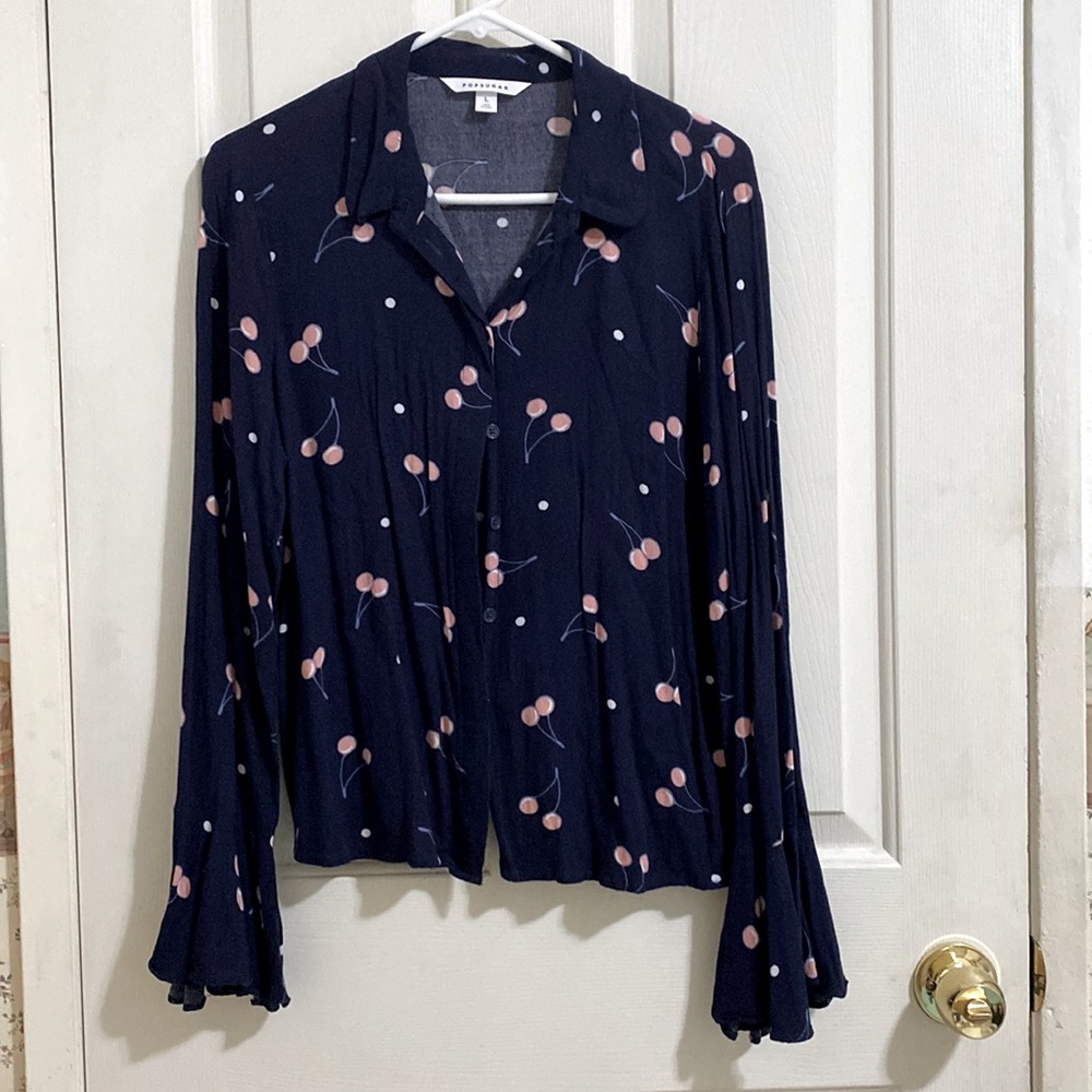 LAST CHANCE BEFORE DONATING- Navy bell sleeves button up shirt